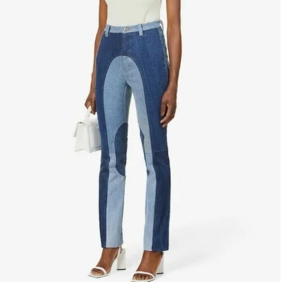NWT EB Denim Kendall Two Tone Blue Denim Riding Jeans Women's Small Colorblock